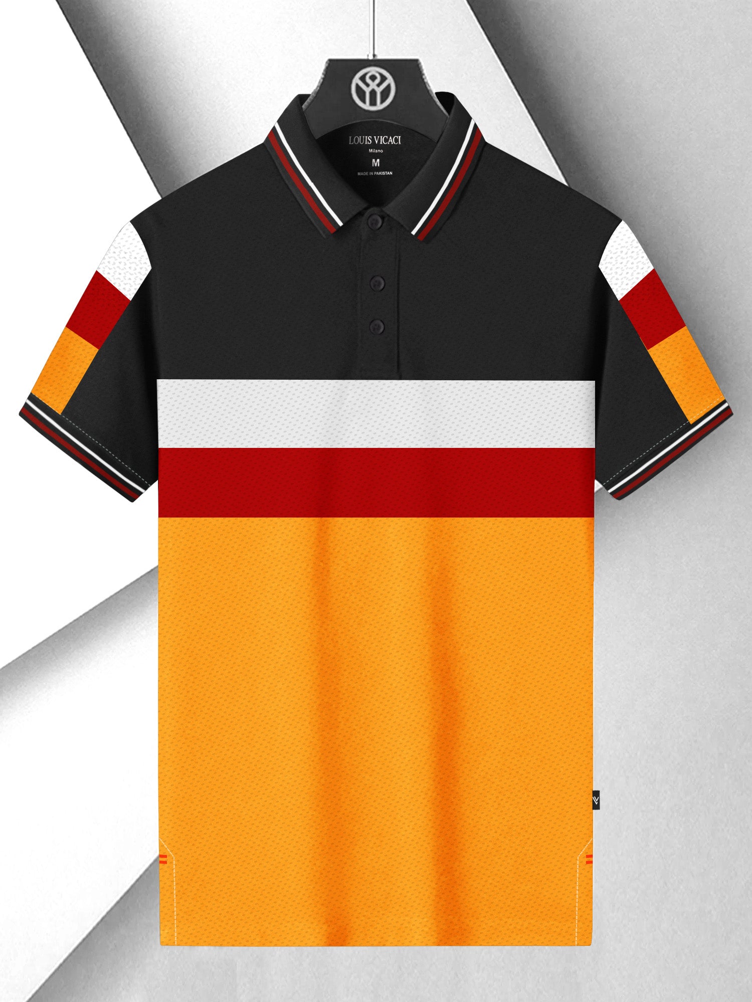 LV Summer Dry Fit Polo Shirt For Men-Orange & Black with Panels-SP2729/RT2537