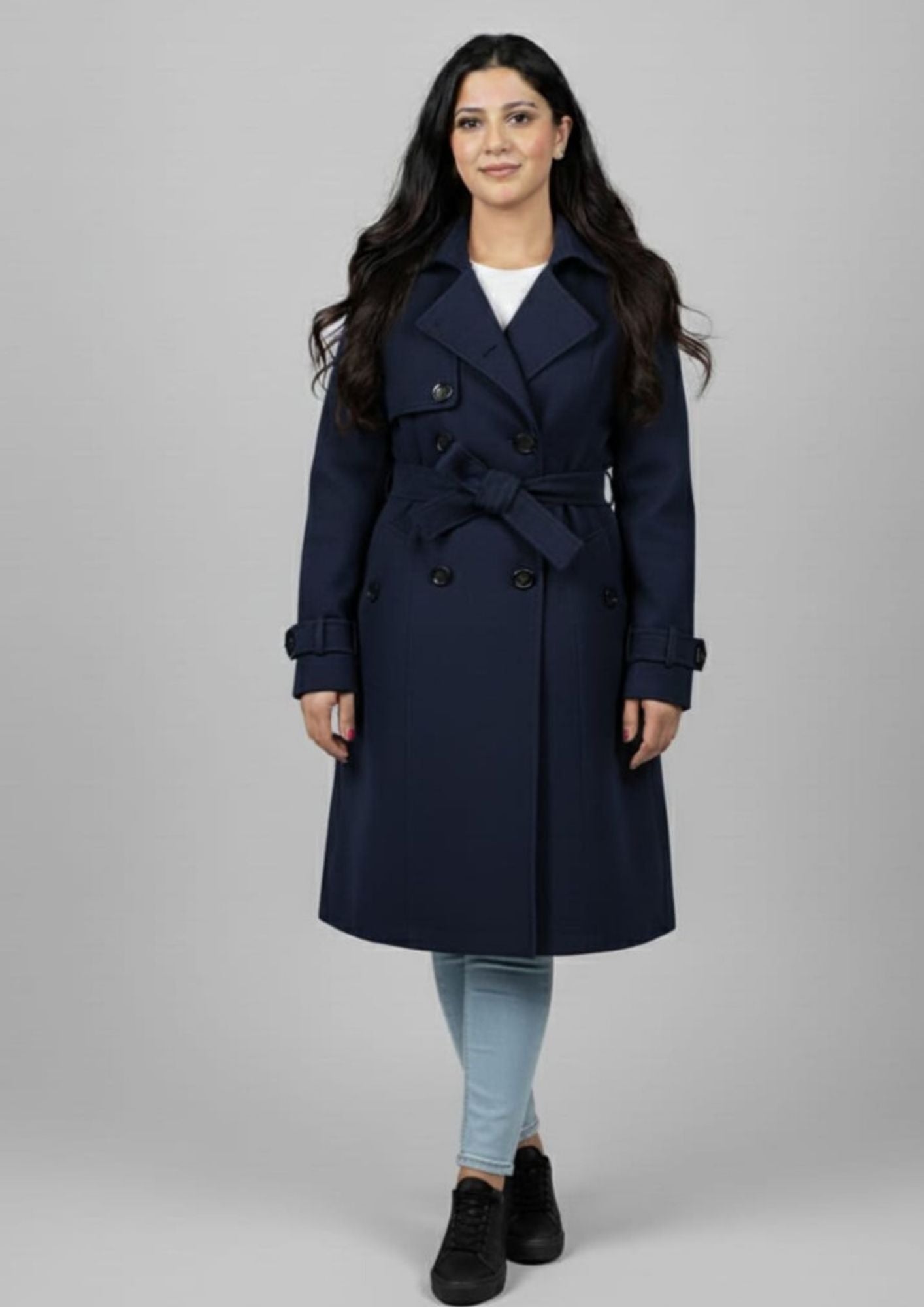 LV Stylish Long Trench Coat For Ladies Navy Blue - LV05