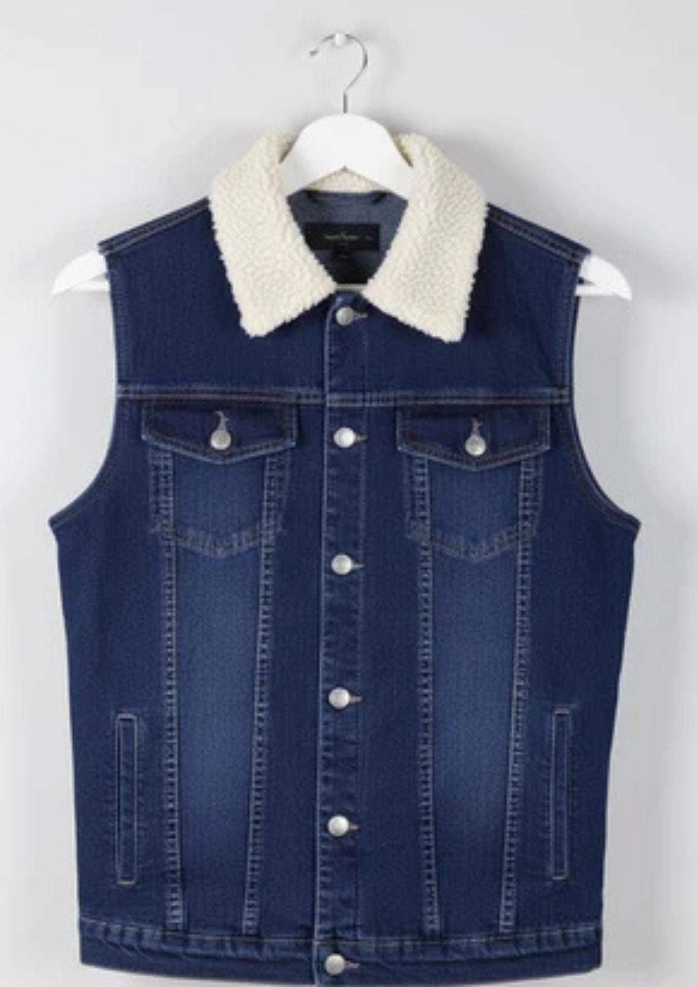 LVSleeveless Plush Fur Denim Jeans Jacket For Mens-BR204