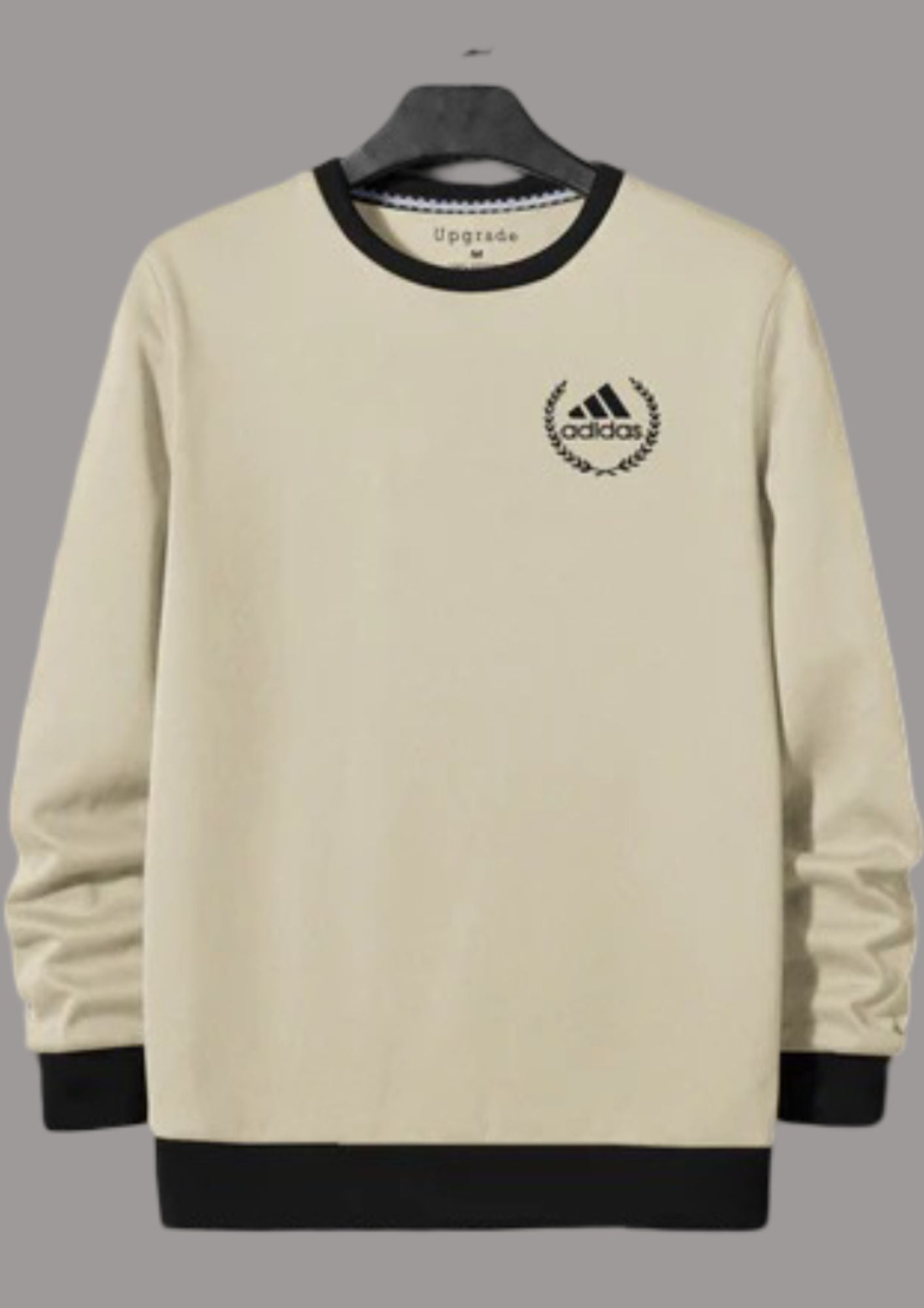 Adidas Fleece Funky Style Sweatshirt For Men-Beige with Black-BR14447