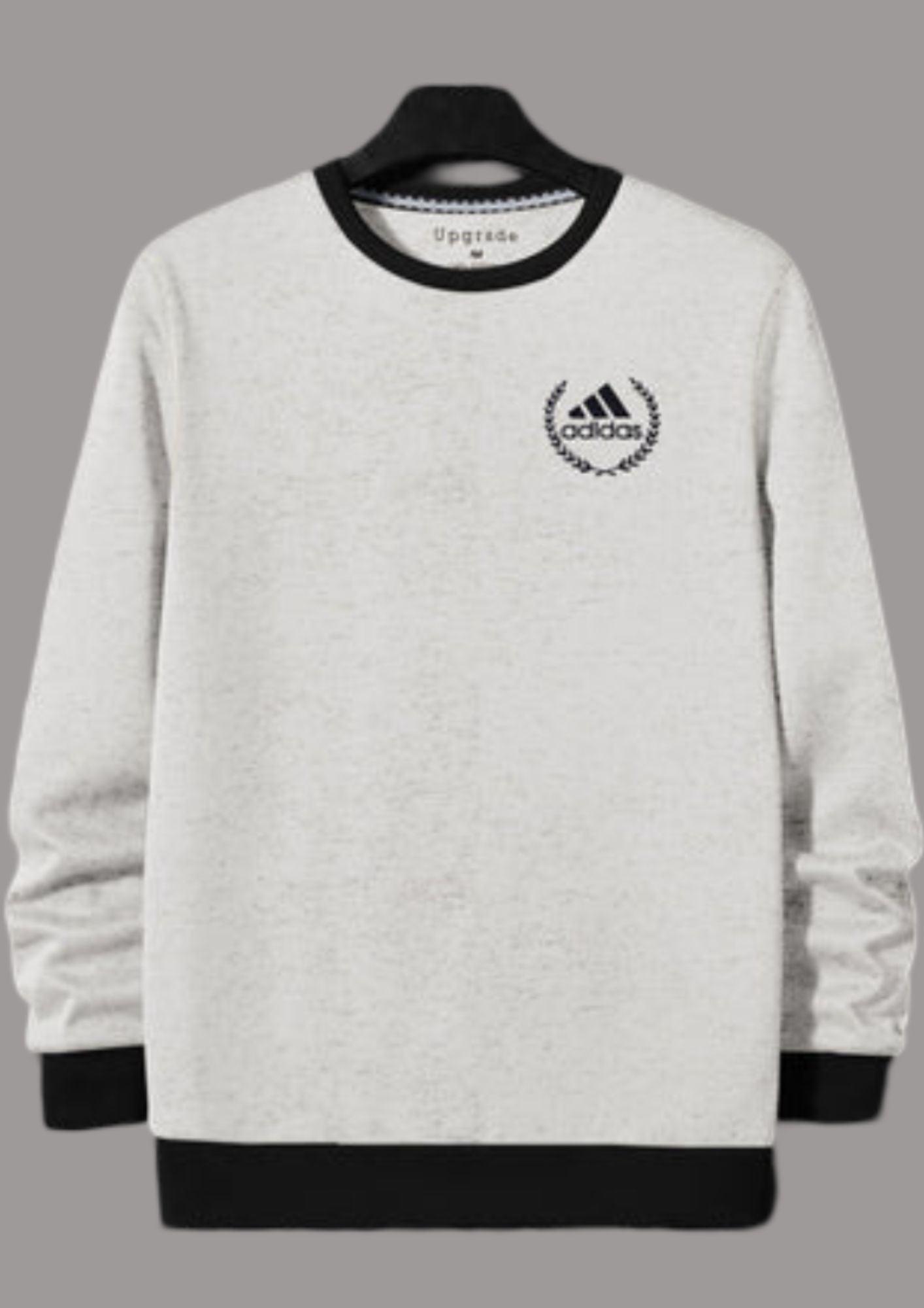 Adidas Fleece Funky Style Sweatshirt For Men-White Melange with Black-BR14449