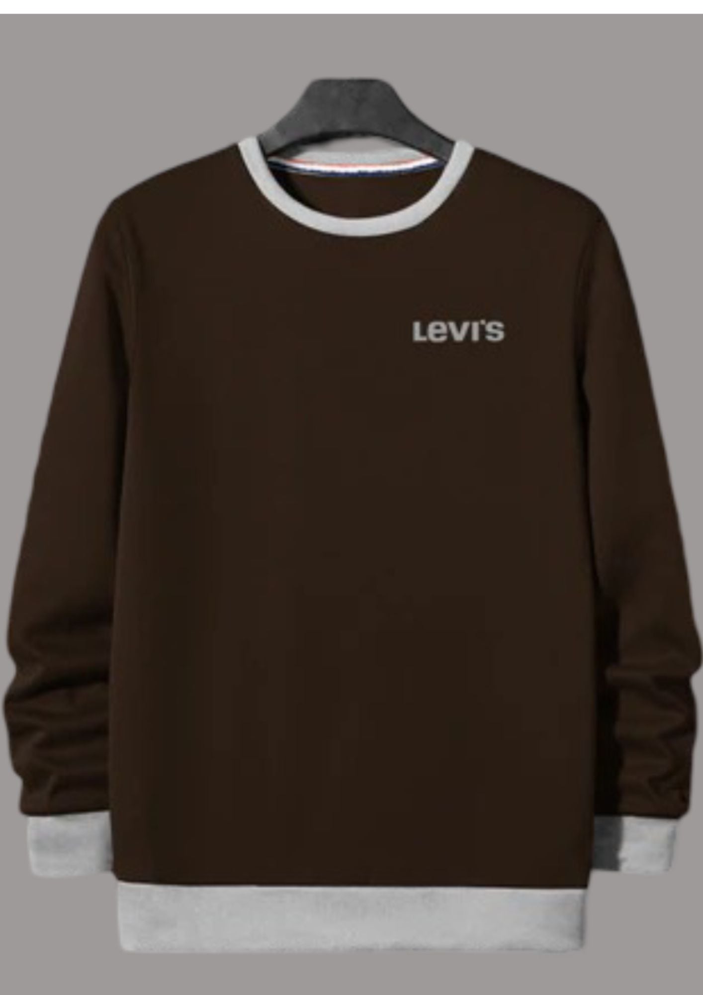 LV Fleece Funky Style Sweatshirt For Men-Brown with Grey-BR14450