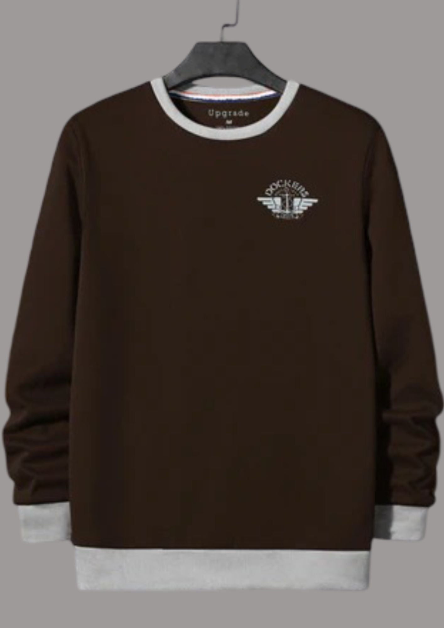 DKRS Fleece Funky Style Sweatshirt For Men-Brown with Grey-BR14454