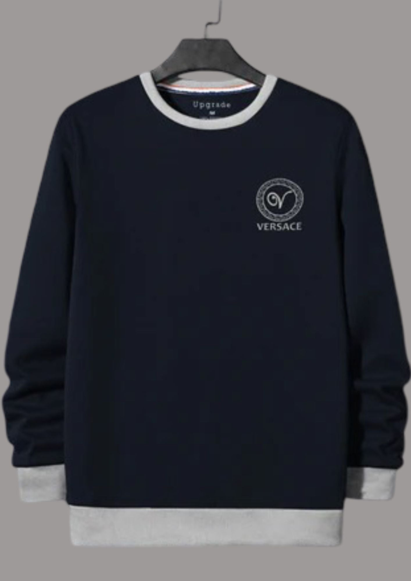 VERSACE Fleece Funky Style Sweatshirt For Men-Navy with Gery-BR14504