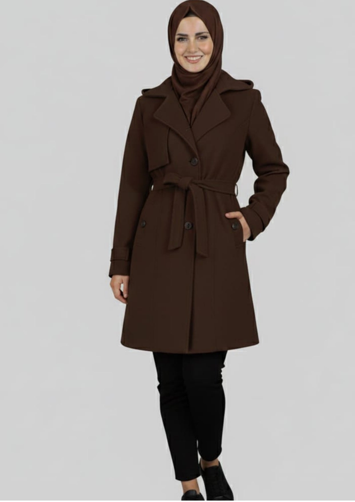 LV Stylish Long Trench Coat For Ladies Brown - LV02