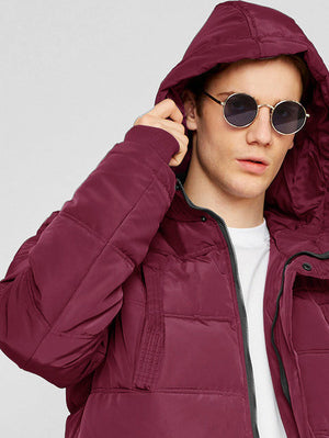 Premium Imported Parachute Long Puffer Jacket-Burgundy-LV101