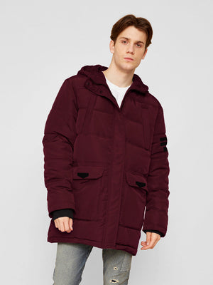 Premium Imported Parachute Long Puffer Jacket-Maroon-LV104