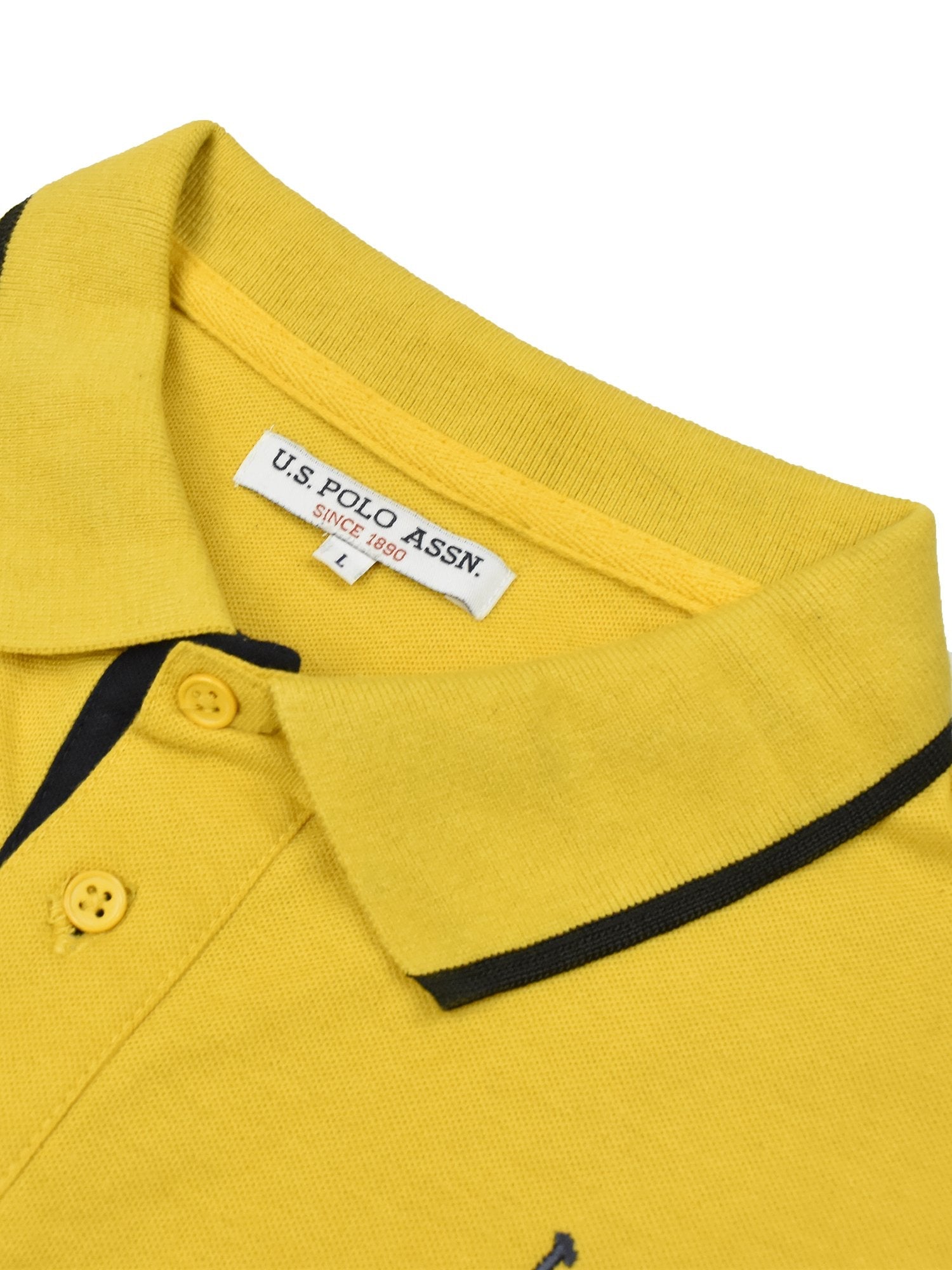 U.S Polo Assn. P.Q Half Sleeve Polo Shirt For Men-Yellow with White & Navy-BR13129