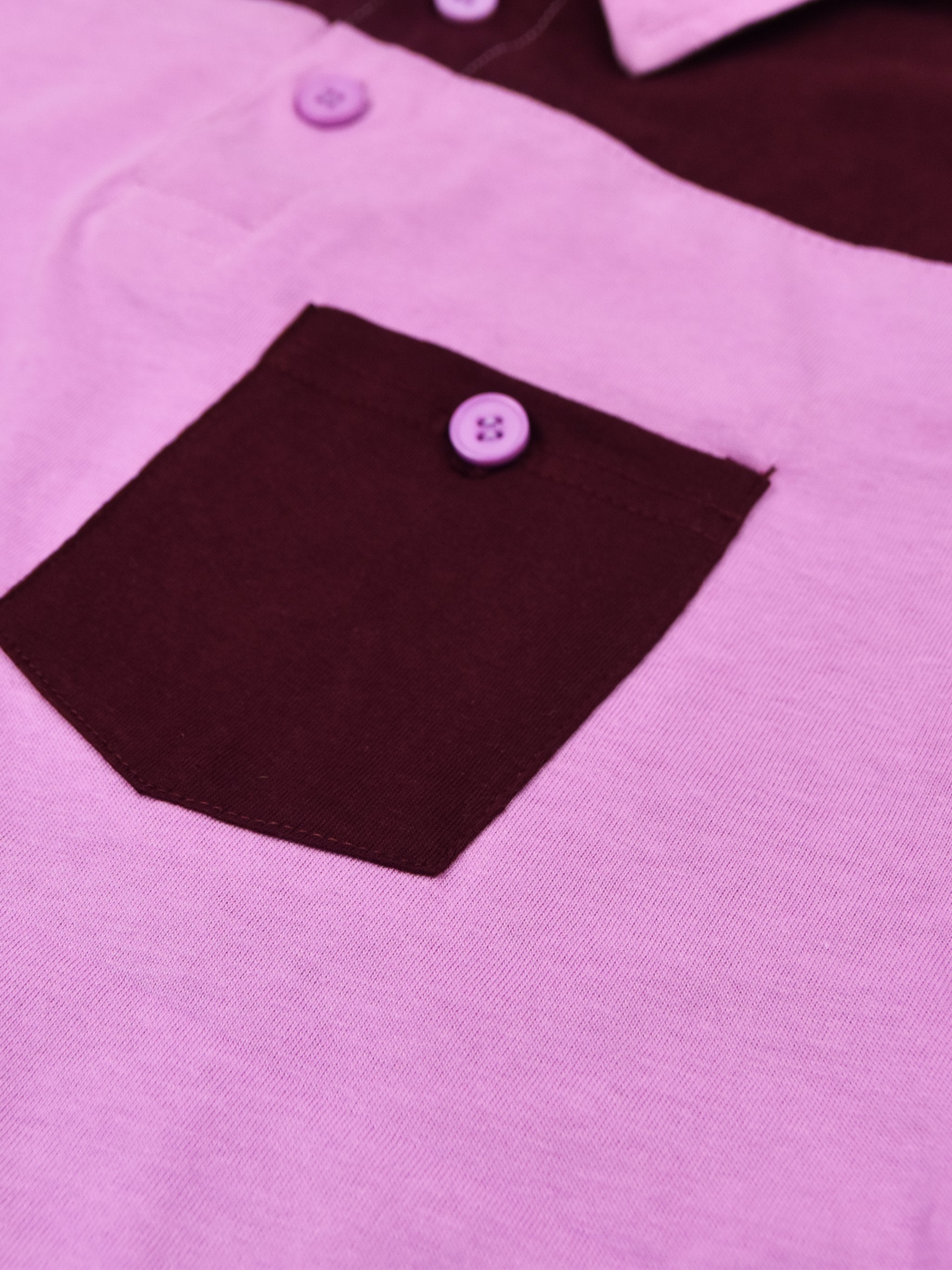 Louis Vicaci Long Sleeve Polo For Men-Pink & Dark Maroon-BR891