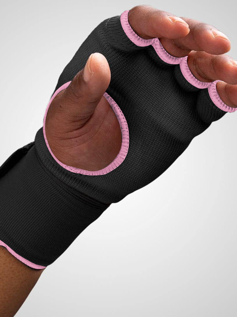 Single Left Hand Runble Gel Boxing Gloves with Bandage-Black with Pink-LV453