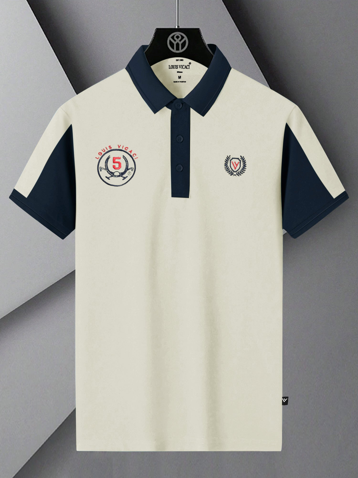 LV Summer Polo Shirt For Men-Off White & Dark Navy-SP1571/RT2373