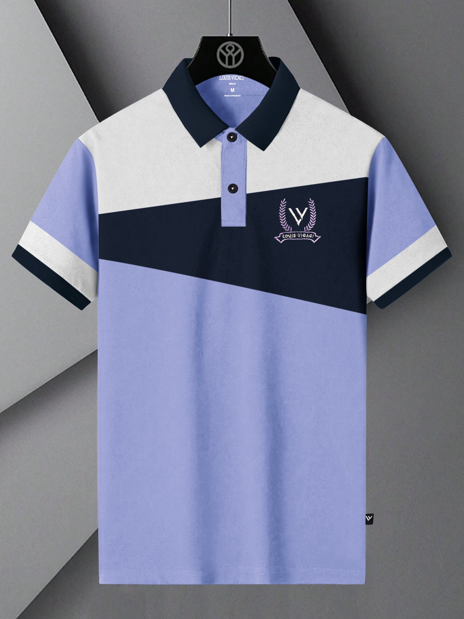 LV Summer Polo Shirt For Men-Light Purple with Navy & White-BE678/BR12931