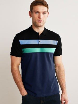 LV Half Sleeve Summer Polo Shirt For Men-Dark Navy & Black With Multi Panel-NA14357