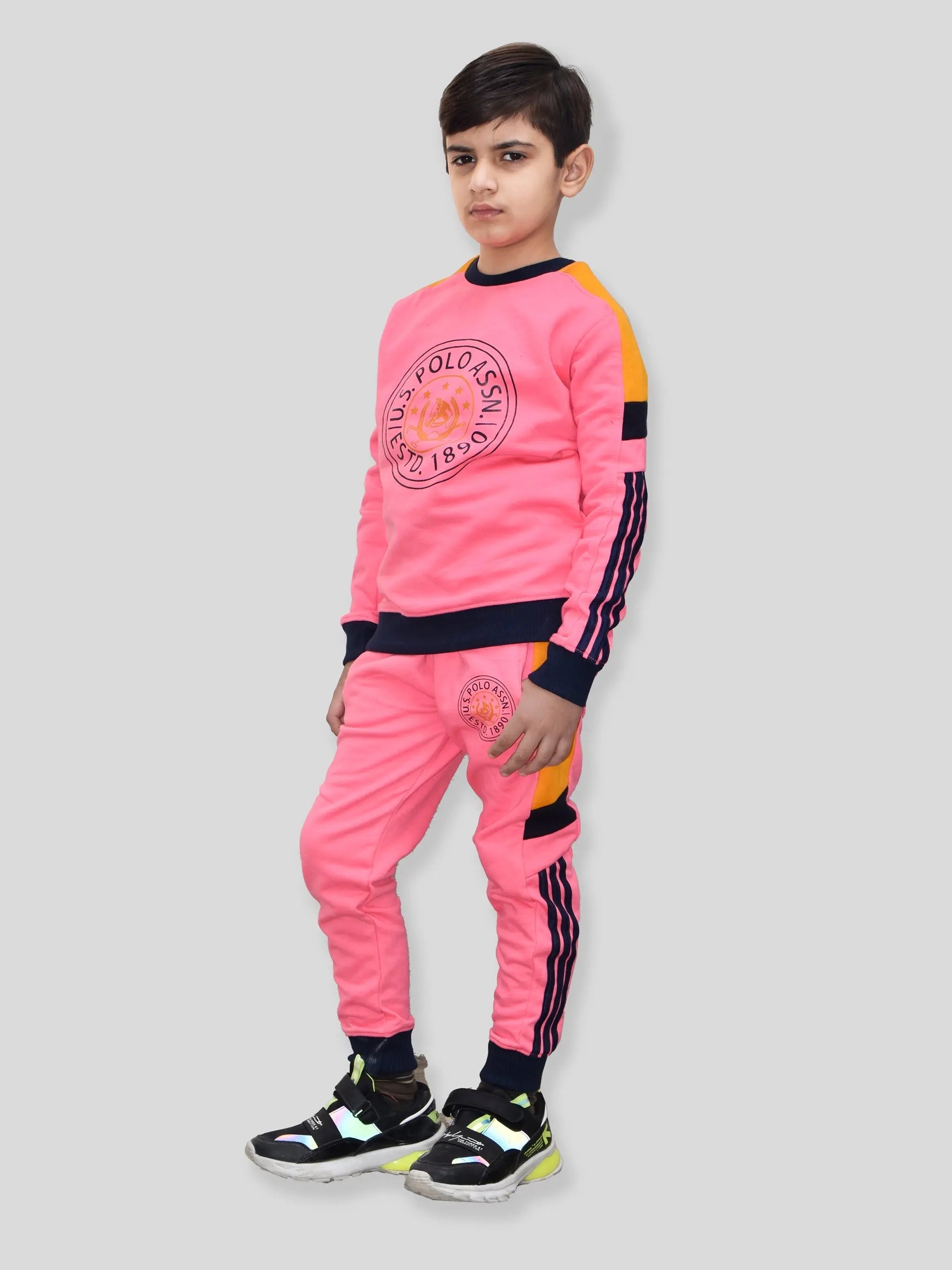 U.S Polo Assn Fleece Tracksuit For Kids-Pink-BR911