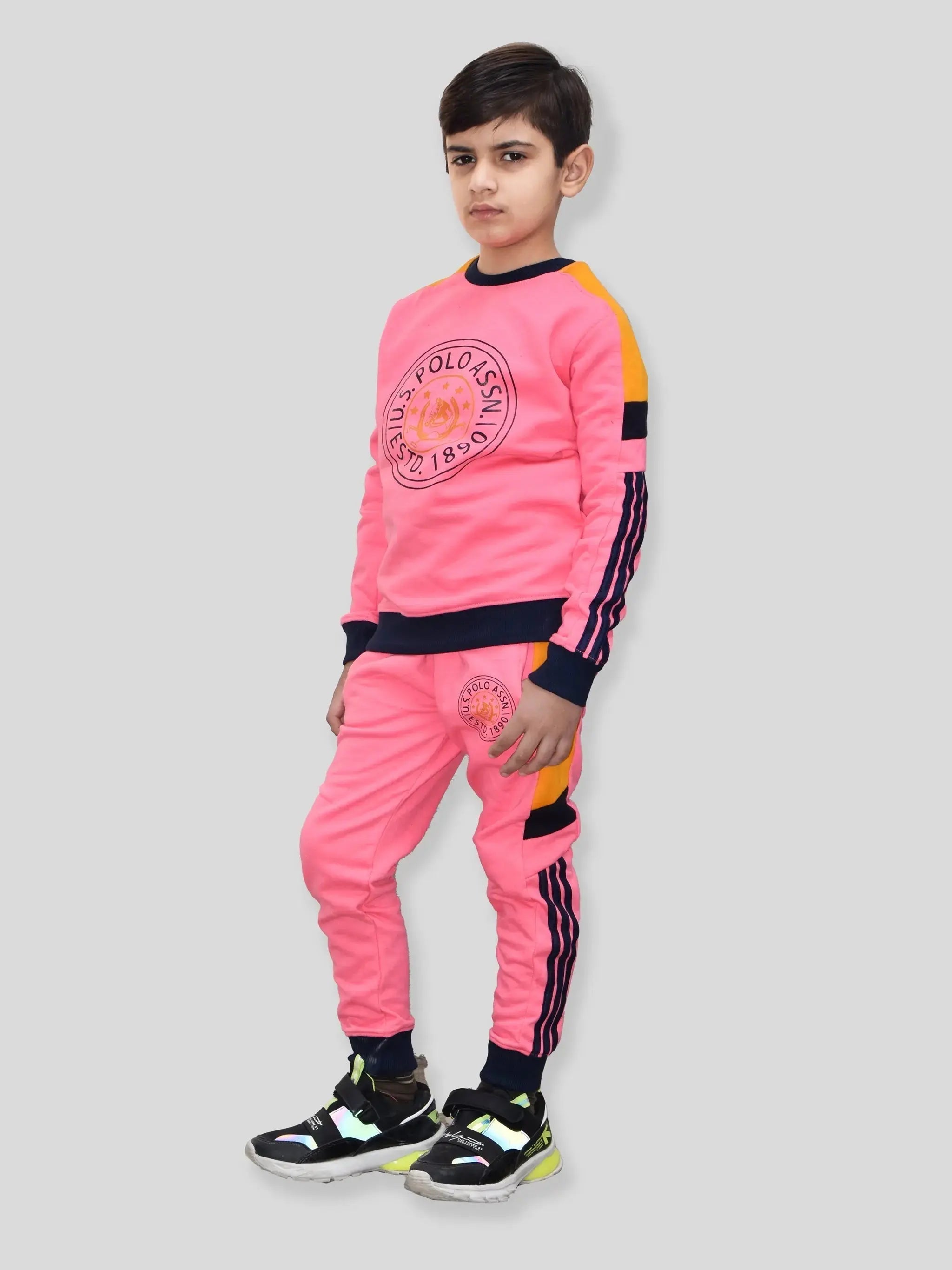 U.S Polo Assn Fleece Tracksuit For Kids-Pink-BR911