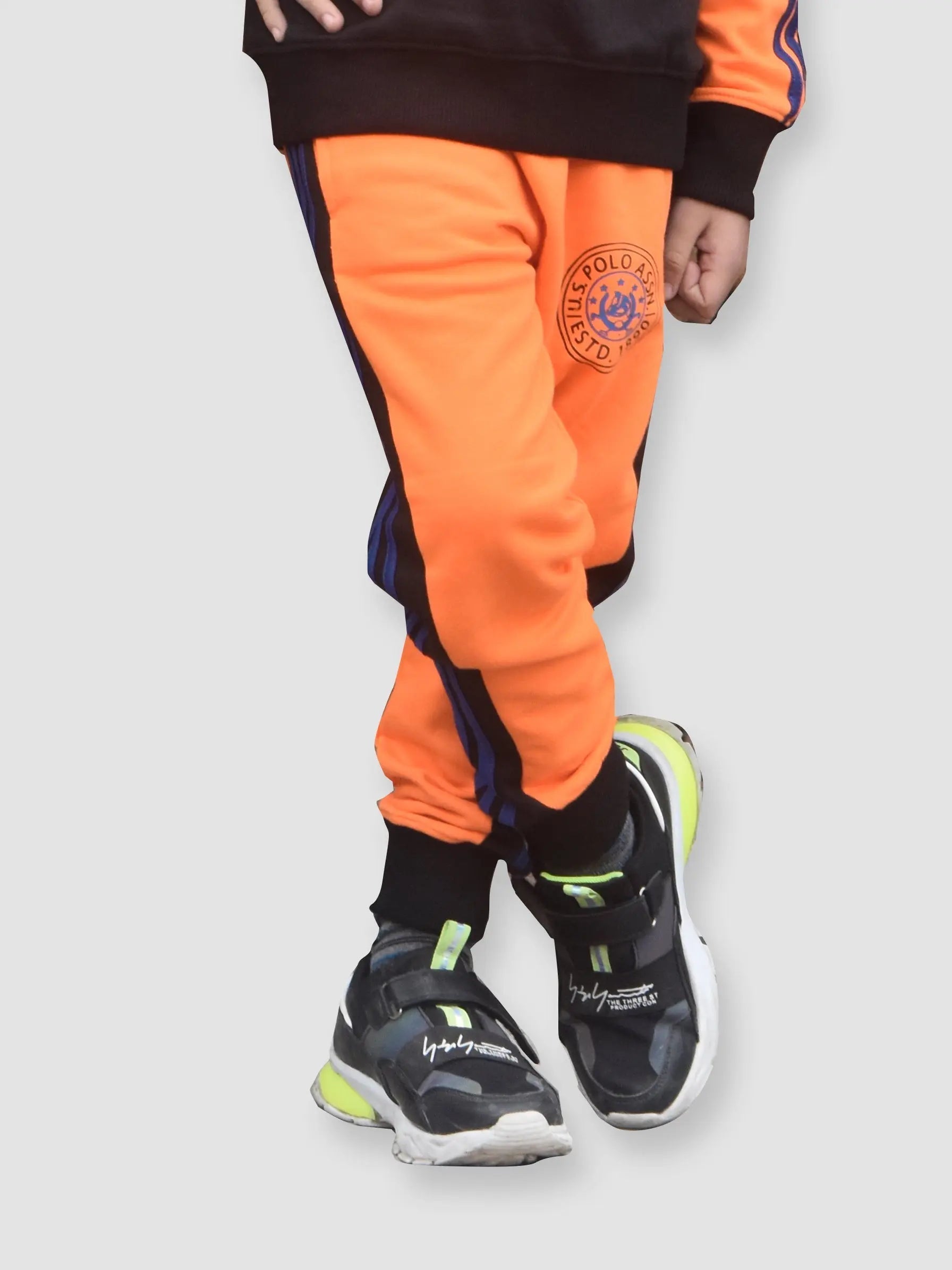 U.S Polo.Assn Fleece Tracksuit For Kids-Black & Orange-BR916