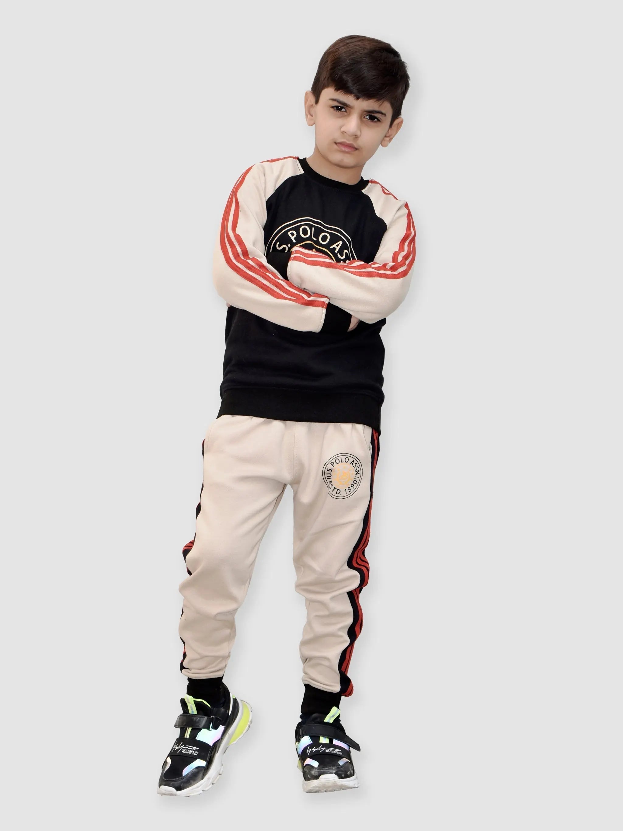 U.S Polo Assn Fleece Tracksuit For Kids-Skin with Black-BE93