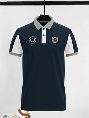 Summer Polo Shirt For Men-Light Navy & White Melange-SP6869