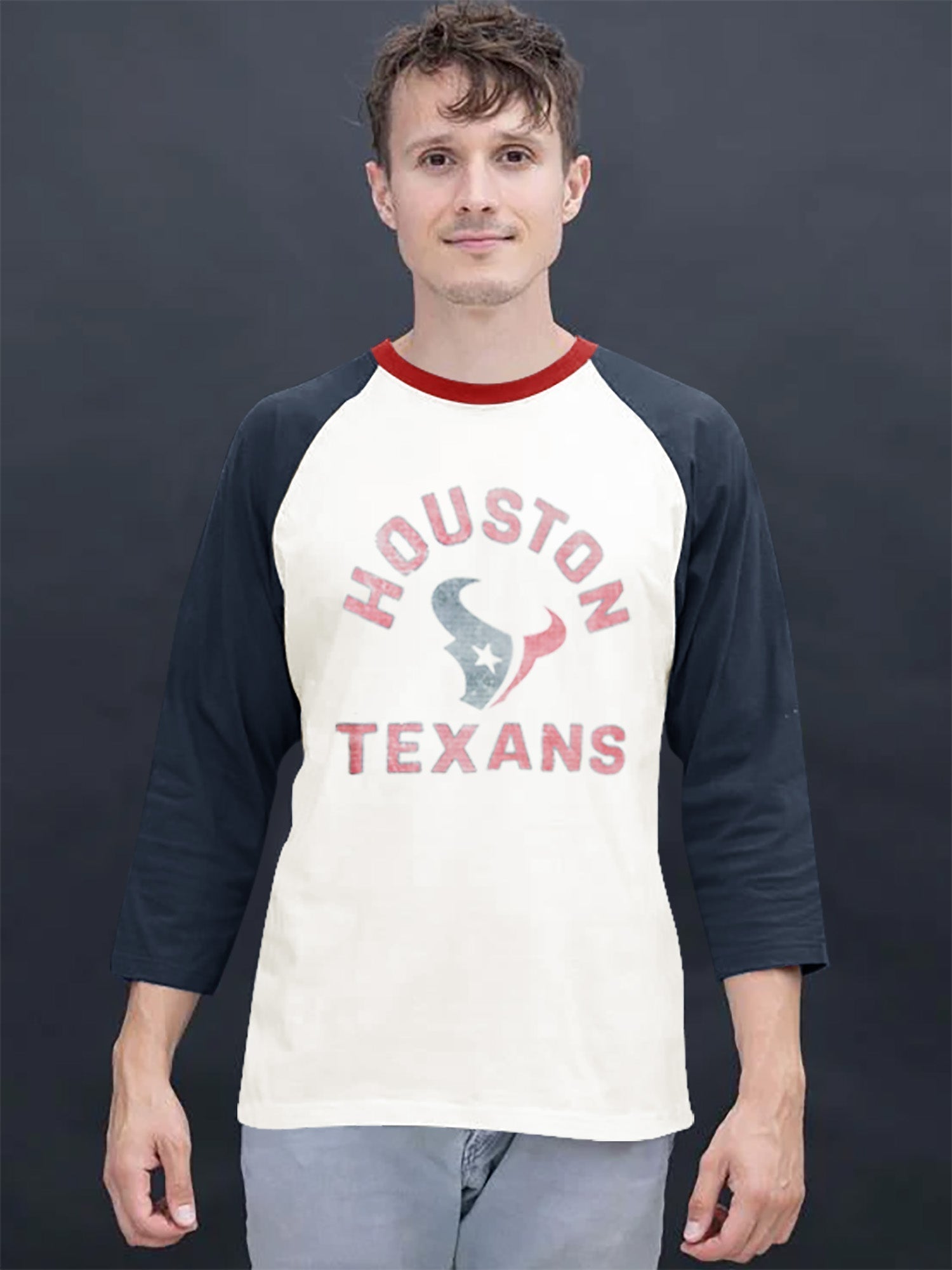 47 Raglan Sleeve Crew Neck Tee Shirt For Men-Off White & Navy with Print-SP2066