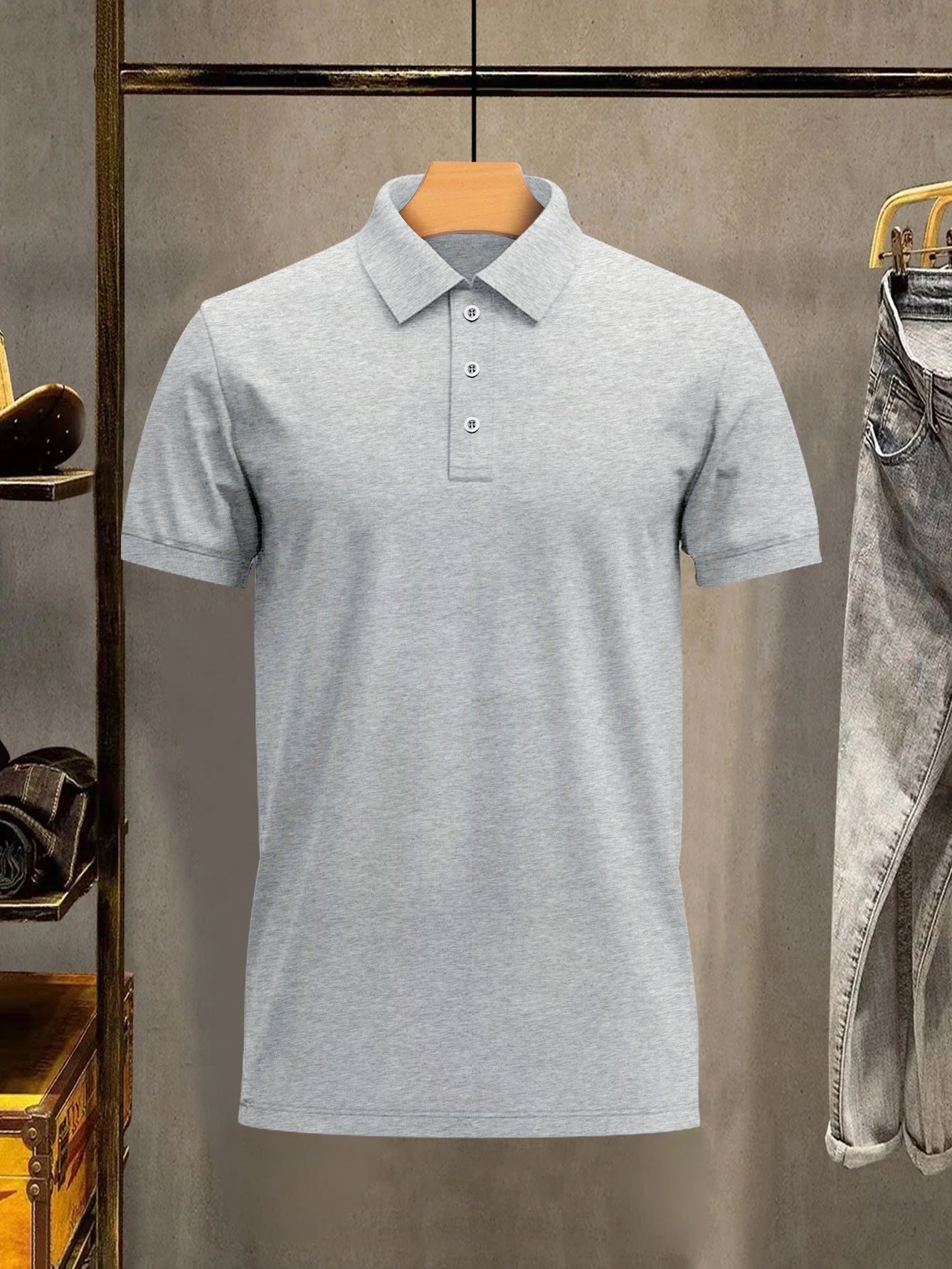 PYPR Summer Solid Polo Shirt For Men-Grey Melange-BR13823