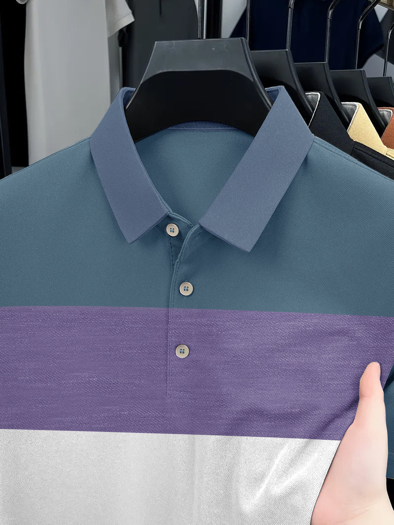 NXT Summer Polo Shirt For Men-Bond Blue with White & Purple Stripe-BE722/BR12974