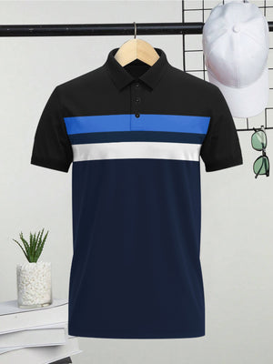 LV Summer Polo Shirt For Men-Dark Navy With Multi Panel-NA14352