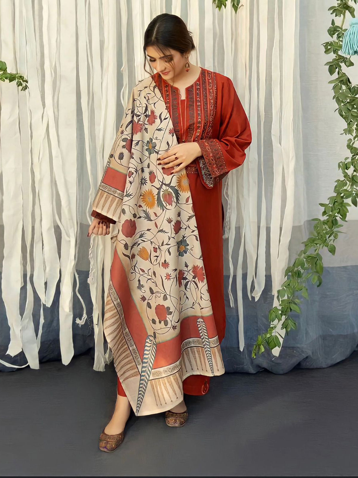 Dhanak with Pashmina wool shawl Unstitched 3 Pcs Suit For Women-BE2882/BR14768