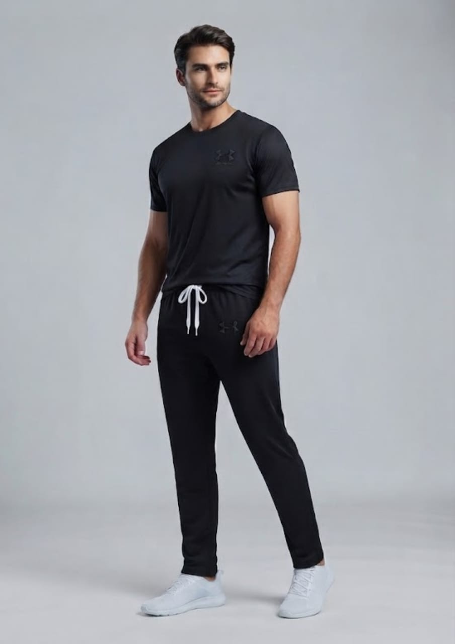 Stylish Armor Single Jersey Tracksuit For Mens -Black- LVT99