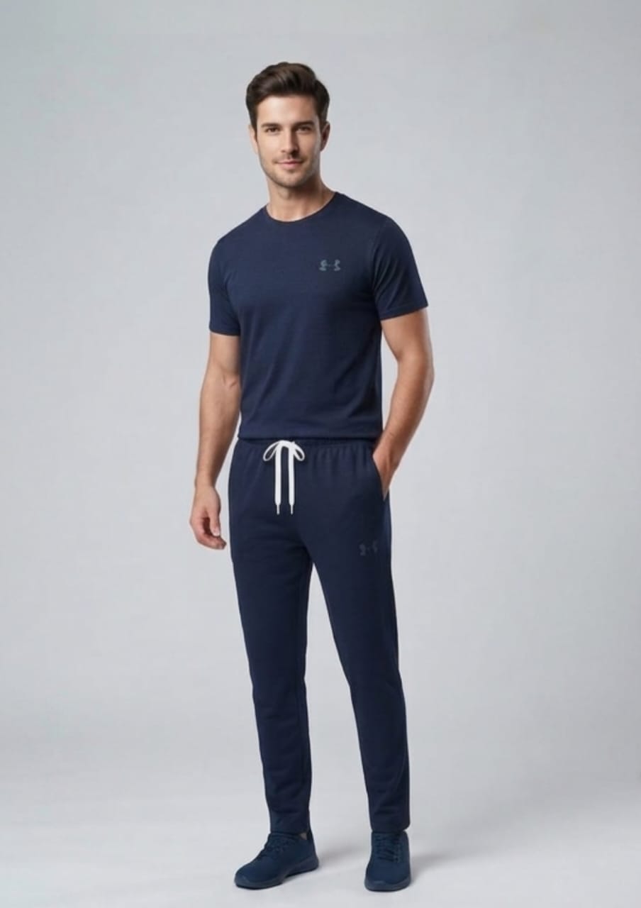 Stylish Armor Single Jersey Tracksuit For Mens -Dark Blue - LVT97