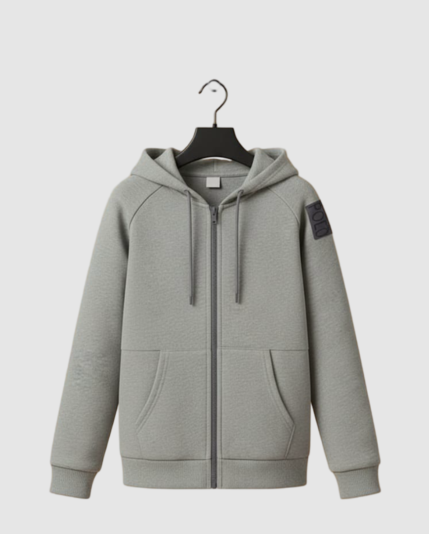 LV Polo Raglan Sleeve Fleece Zipper Hoodie For Kids-Grey Melange-SP1245/RT2308