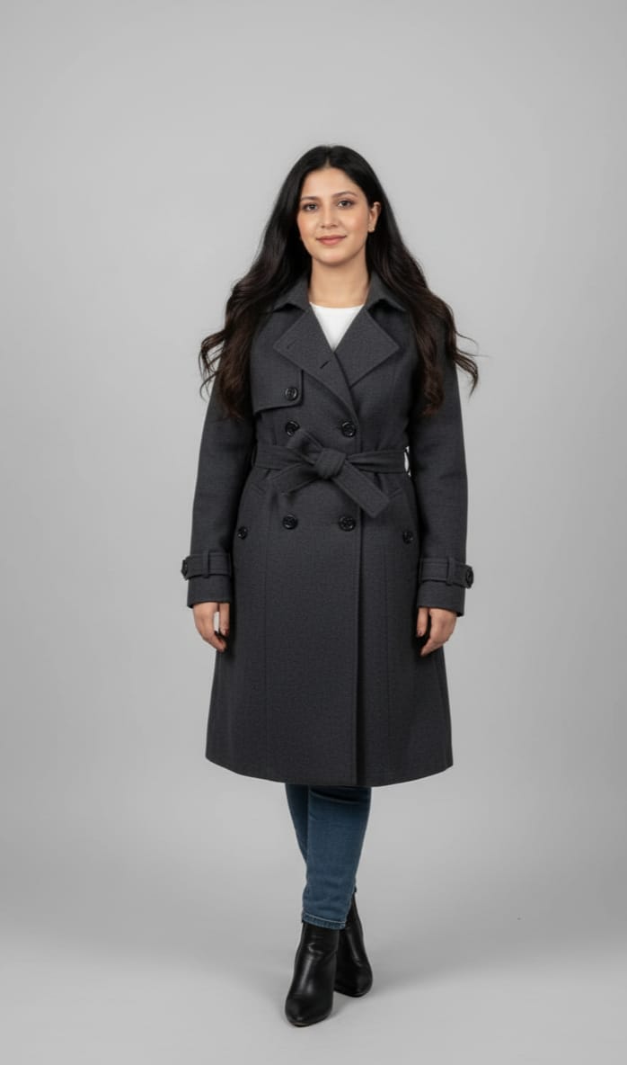 LV Stylish Long Trench Coat For Ladies Charcol - LV06