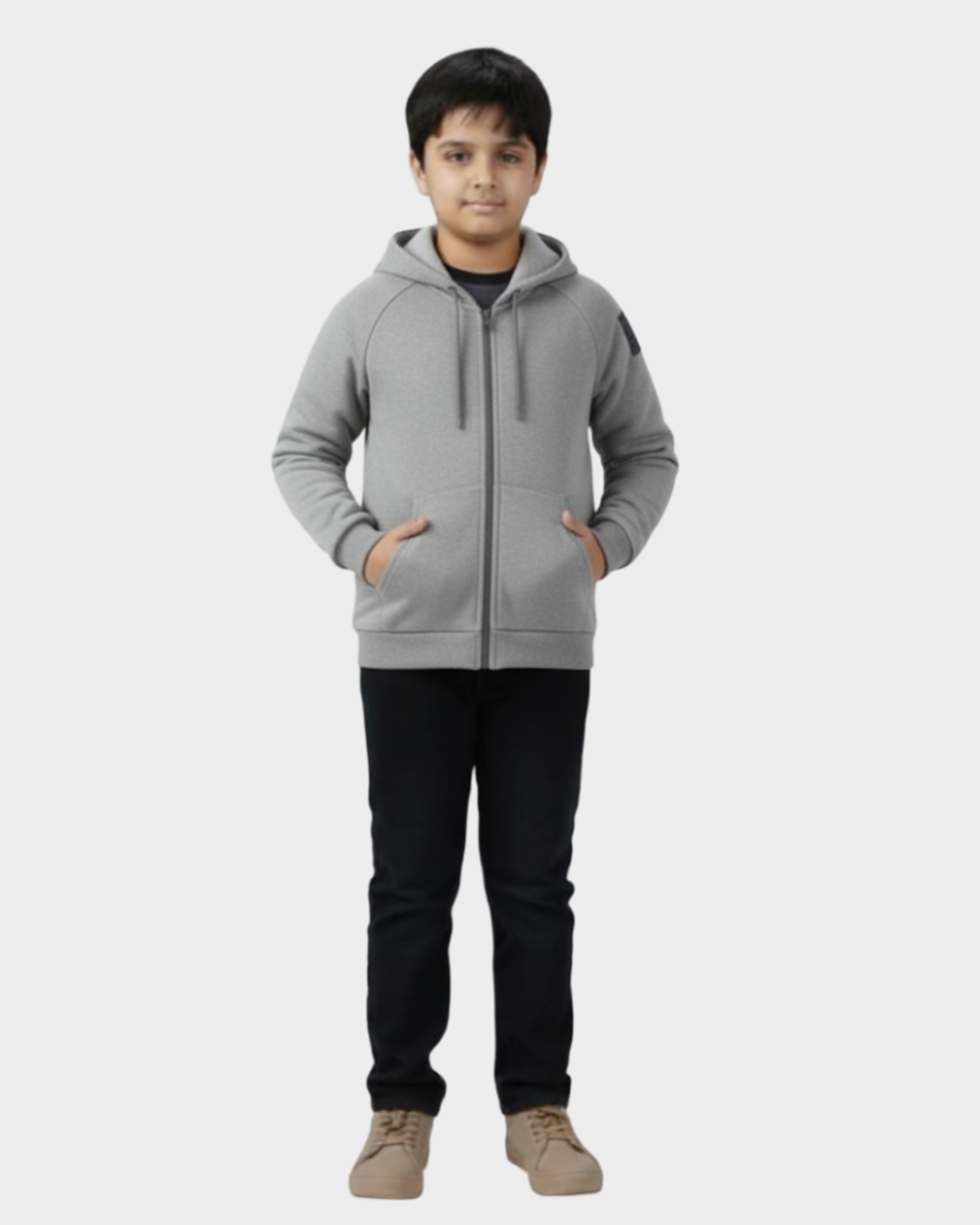 LV Polo Raglan Sleeve Fleece Zipper Hoodie For Kids-Grey Melange-SP1245/RT2308
