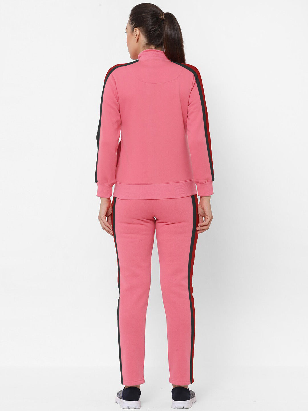 Louis Vicaci Fleece Zipper Tracksuit For Ladies-Pink with Black Stripe-BR367