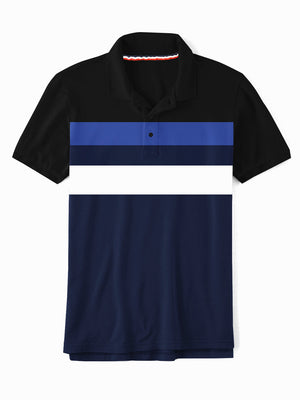 LV Summer Polo Shirt For Men-Dark Navy & Black With Multi Panel-NA14355