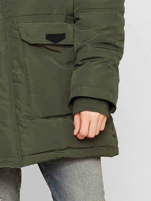 Premium Imported Parachute Long Puffer Jacket-Olive Green-LV102