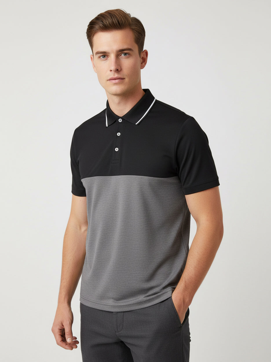 Rawgear Summer Colorblock Polo Shirt For Men-Black & Grey-LV1716