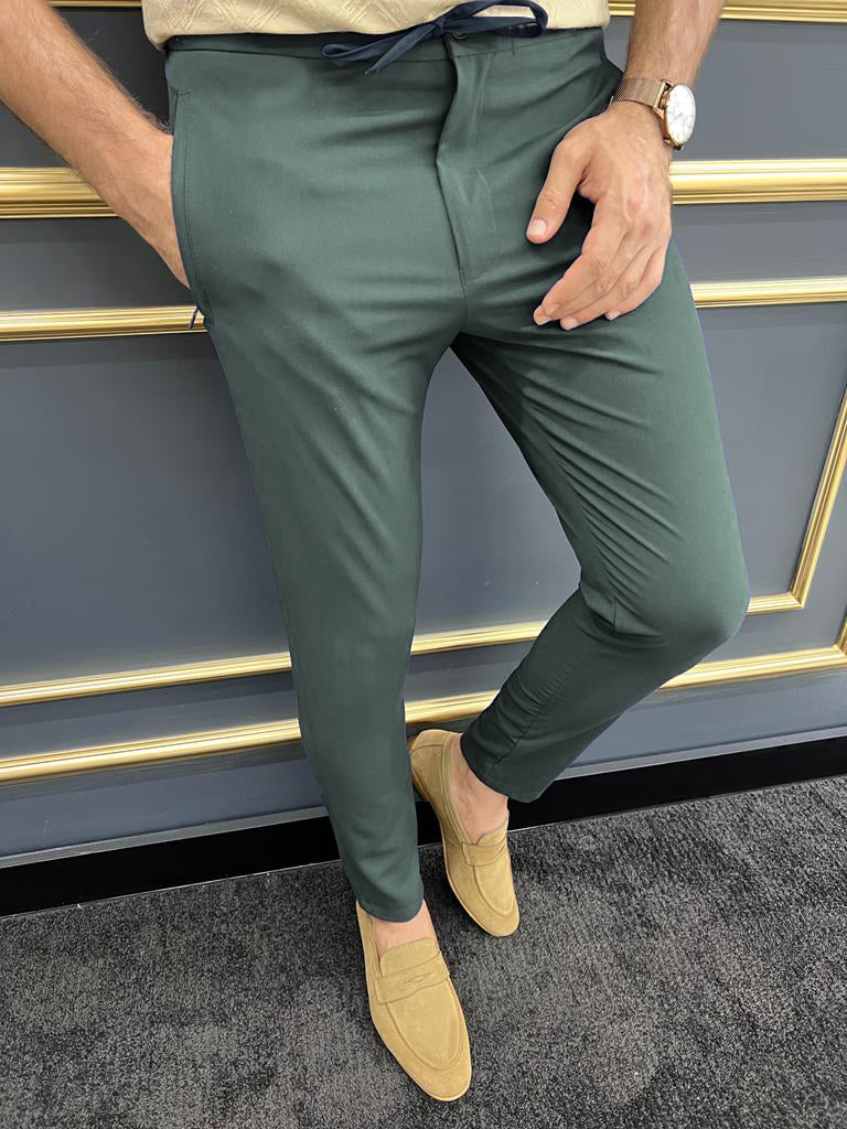 Louis Vicaci Slim Fit Lycra Trouser Pent For Men-Slate Green-BR504