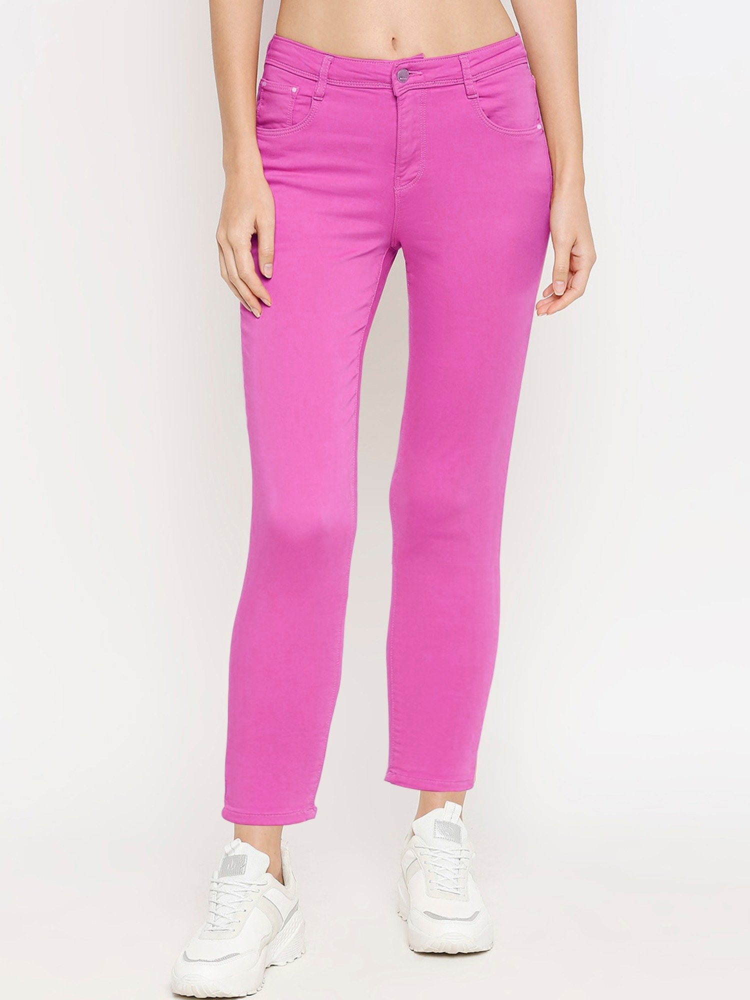 Metro Style Slouchy Fit Cotton Denim For Ladies-Magenta-CSD09