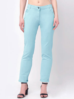 Authentic Slouchy Fit Cotton Denim For Ladies-Aqua Blue-CSD04