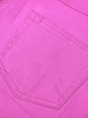 Metro Style Slouchy Fit Cotton Denim For Ladies-Magenta-CSD09