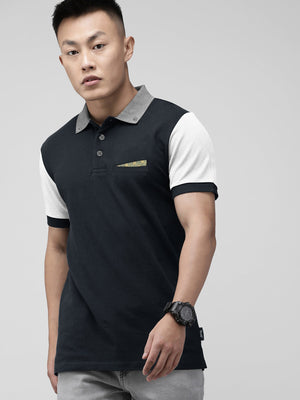 Summer Polo Shirt For Men-Dark Navy With White & Grey-SP6762