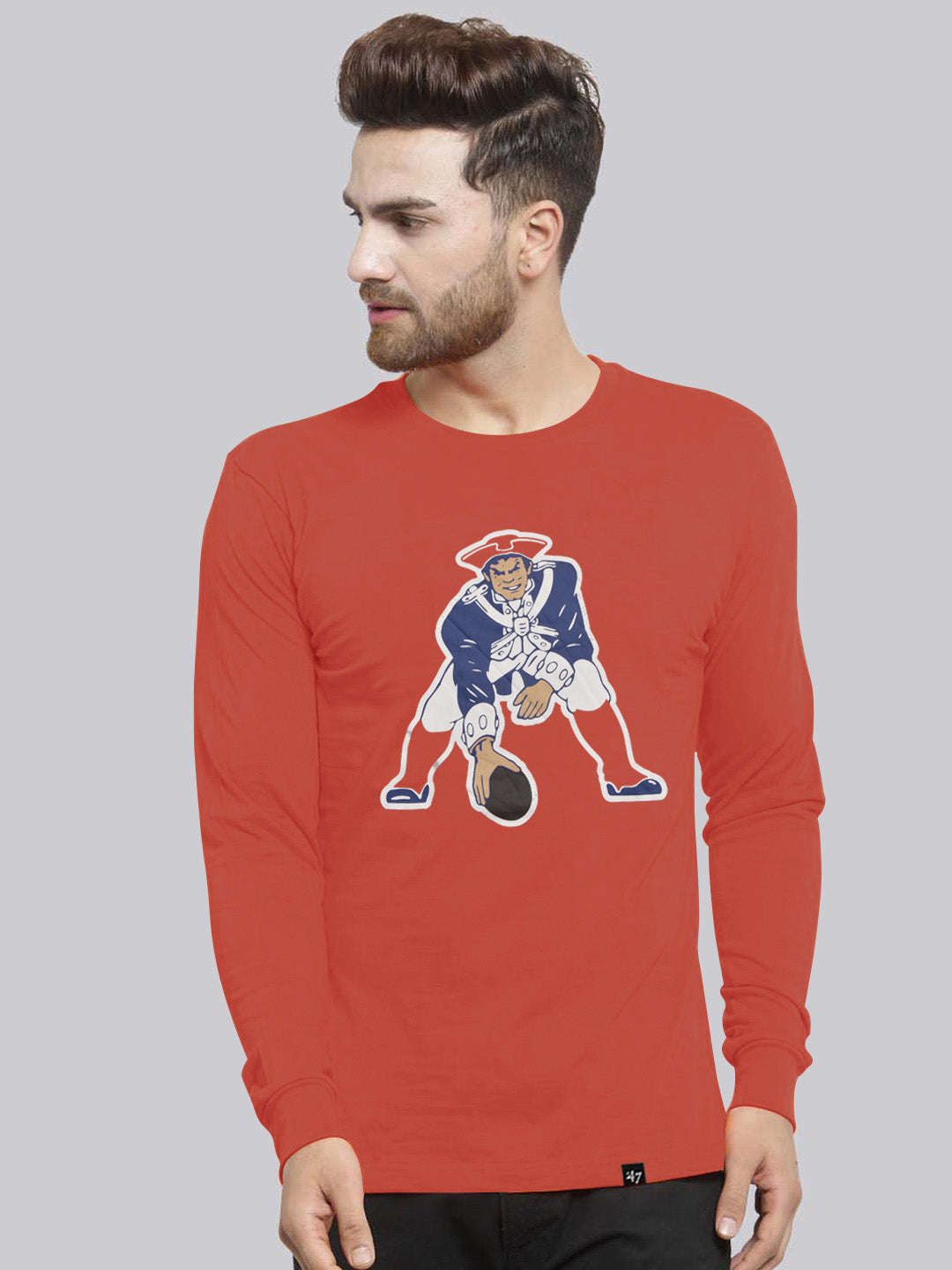 47 Single Jersey Crew Neck Long Sleeve Shirt For Men-Orange-SP1844