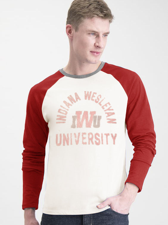 47 Raglan Sleeve Crew Neck Tee Shirt For Men-Off White & Red with Print-SP2110