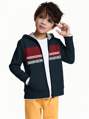 Miami Vibes Stylish Inner Fur Zipper Hoodie For Kids-Navy With Maroon Panel-SP1173/RT2291