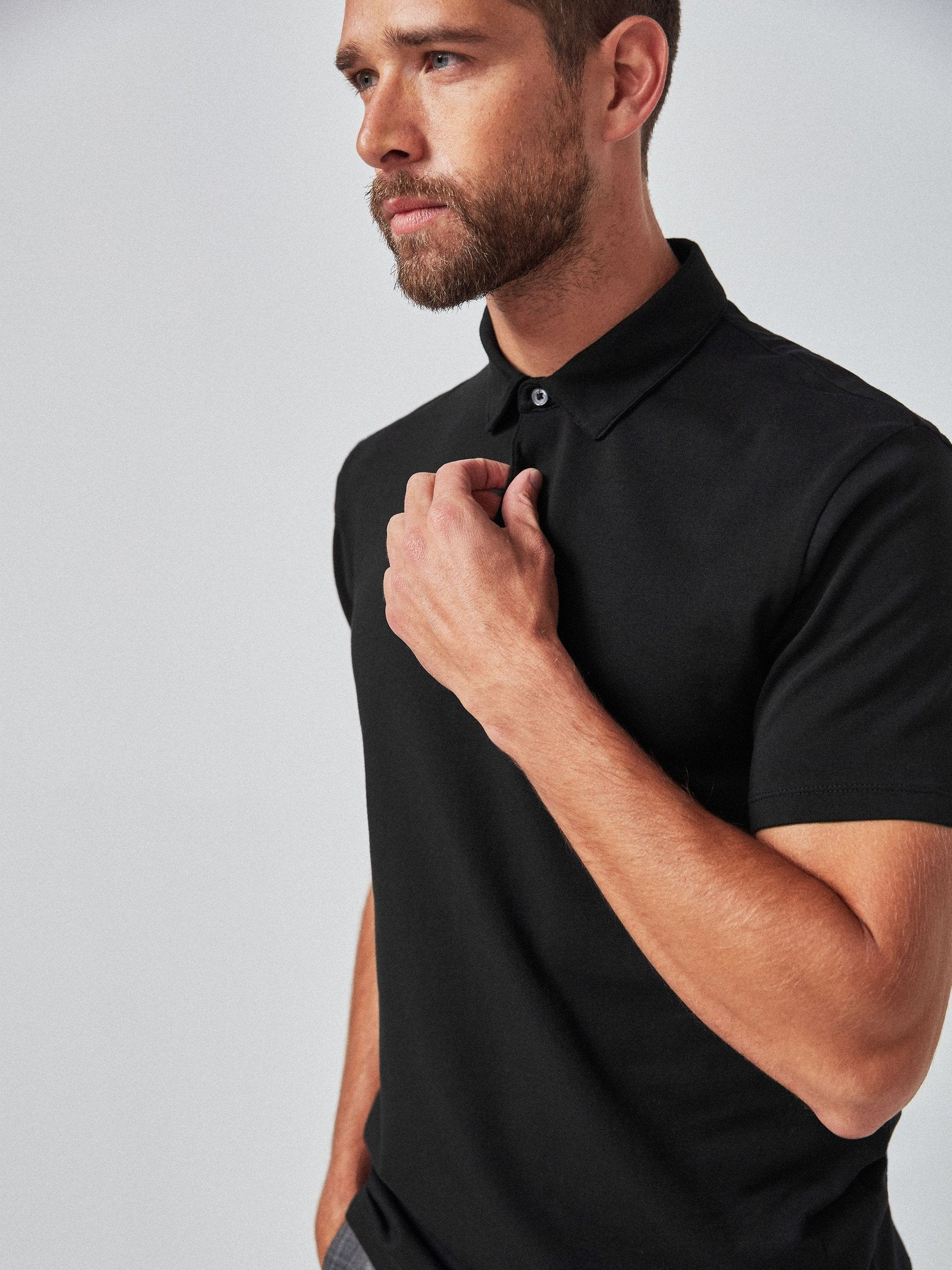 Loops Single Jersey Polo Shirt For Men-Black-BR13153