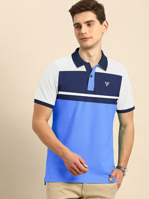 Summer Polo Shirt For Men-Blue with Navy & White-BE17056
