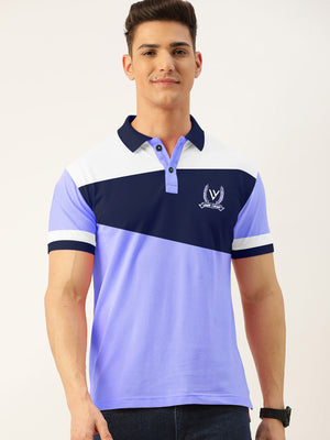 Summer Polo Shirt For Men-Light Blue with Navy & White-BE16986