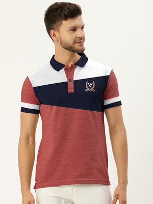 Summer Polo Shirt For Men-Carrot Red Melange with Navy & White-BE16992