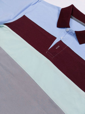 Summer Polo Shirt For Men-Light Grey with Maroon & Sky-BE17009