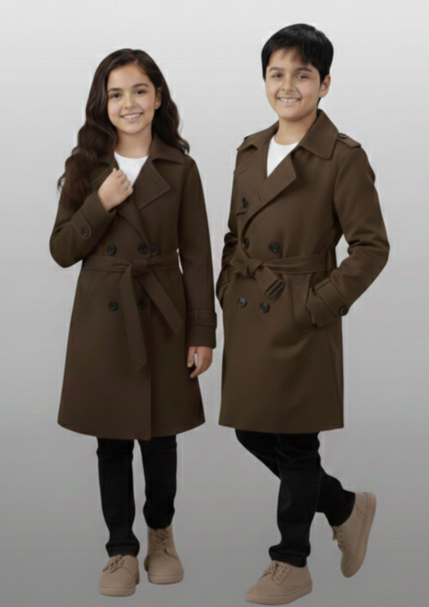 LV Kids Stylish Long Trench Coat Brown -LV25